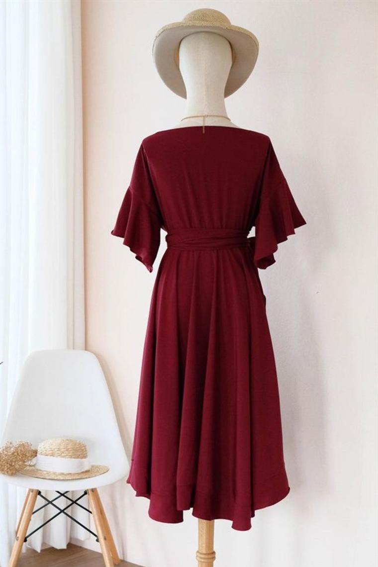 Short Sheath A-Line Burgundy Homecoming Dress With Ribbon