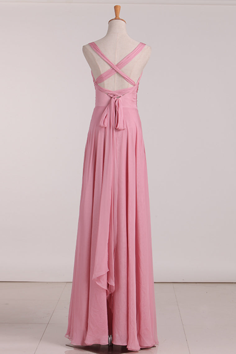 2024 New Arrival Straps Bridesmaid Dresses Chiffon With Ruffles A Line