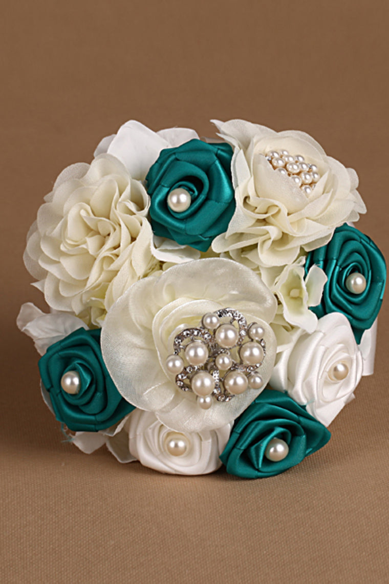 Wedding Bouquet Ribbon Roses With Rhinestone Brooch (25*15cm)