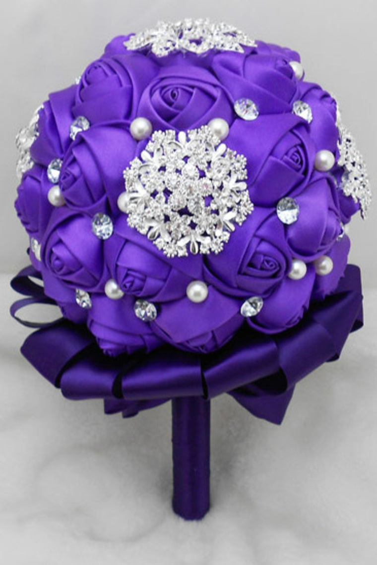 Wedding Bouquet Ribbon Roses With Rhinestone Brooch (32*22cm)