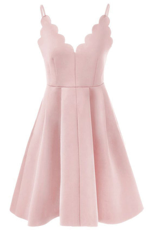 Sexy Straps A-Line Deep V-Neck Sleeveless Satin Homecoming Dresses