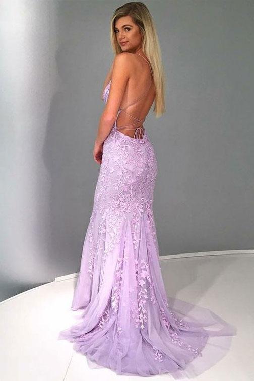 Chic Trumpet Spaghetti Straps With Lace Appliques Light Blue Prom Dresses