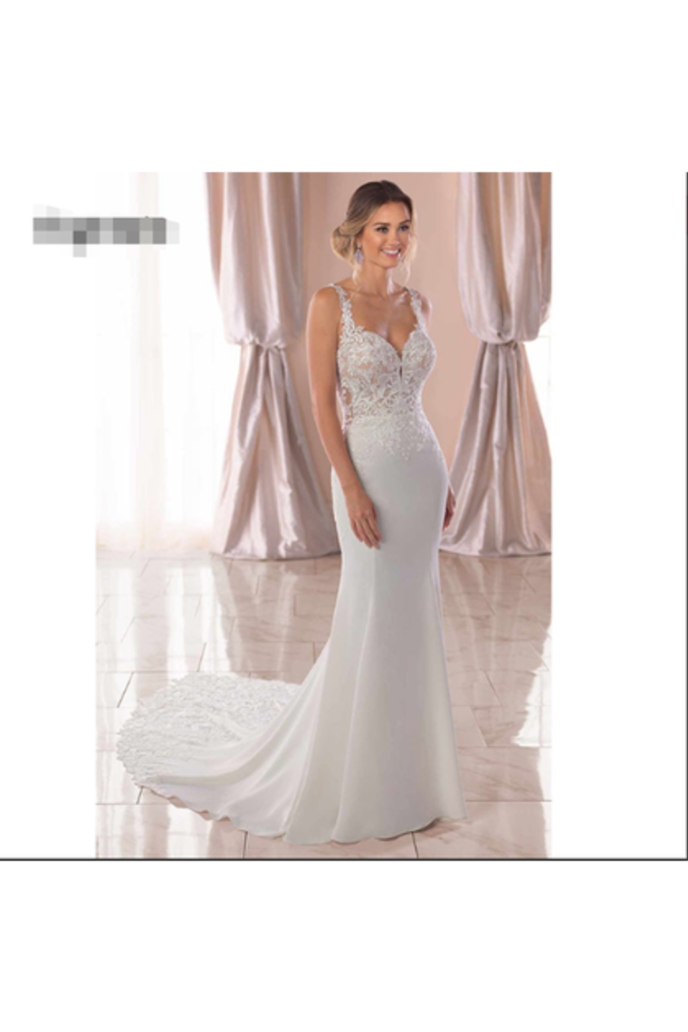 Straps Mermaid Wedding Dresses Spandex With Applique Court Train