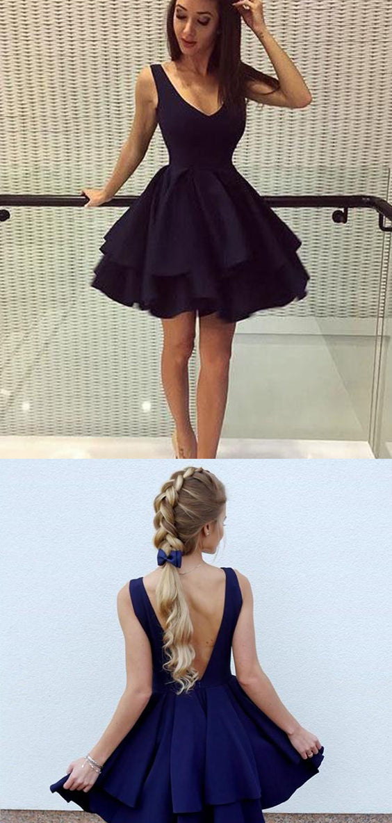 Cute V Neck Open Back A Line Knee Length Homecoming Dresses