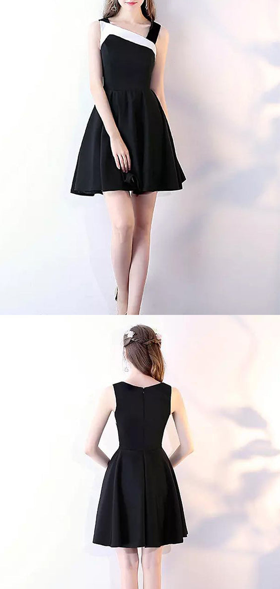 Simple Black Knee Length Satin A Line Homecoming Dresses