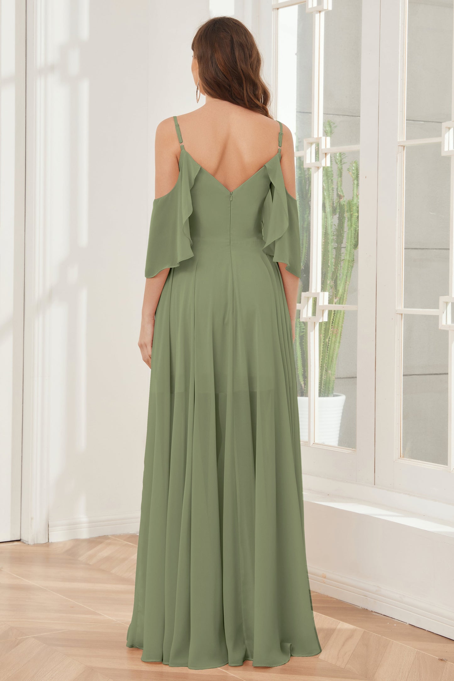 Asymmetrical Off the Shoulder Ruffles Chiffon Bridesmaid Dresses