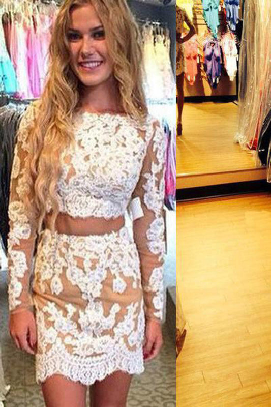 Charming Two Pieces Long sleeves Appliques Homecoming Dresses