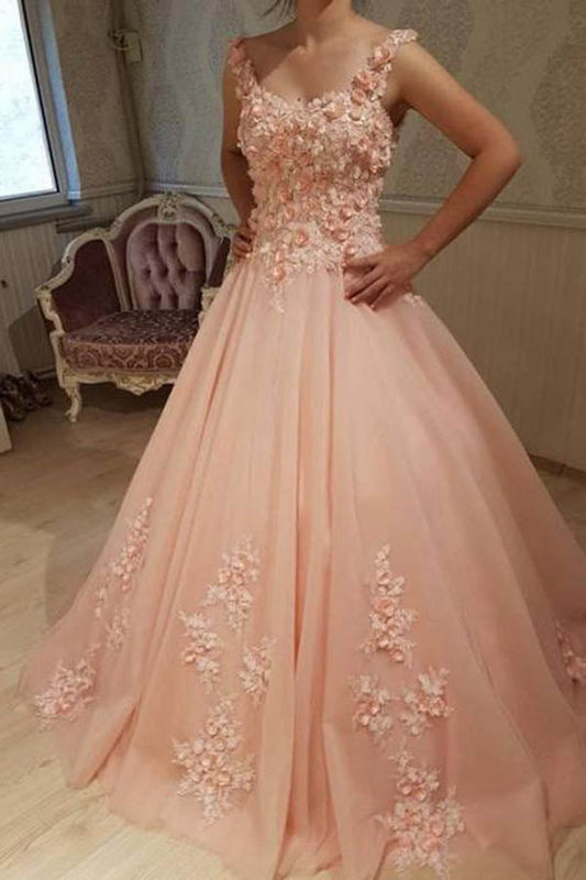 Impressive Sweetheart Sleeveless Flower Appliques A Line Prom Dresses