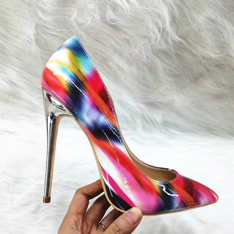 High-heels with Colorful Patterns Fashion Women Party Shoes